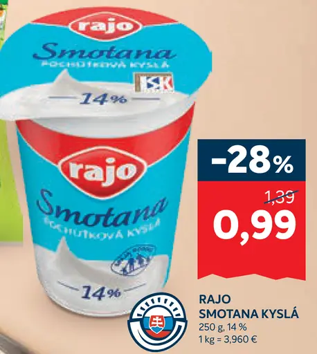 Rajo smotana kyslá 14%