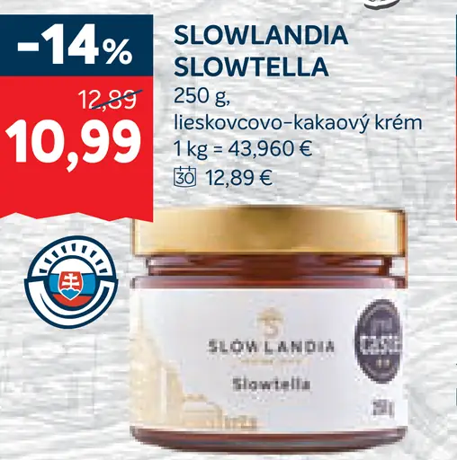 Slowlandia Slowtella Lieskovcovo-kakaový krém