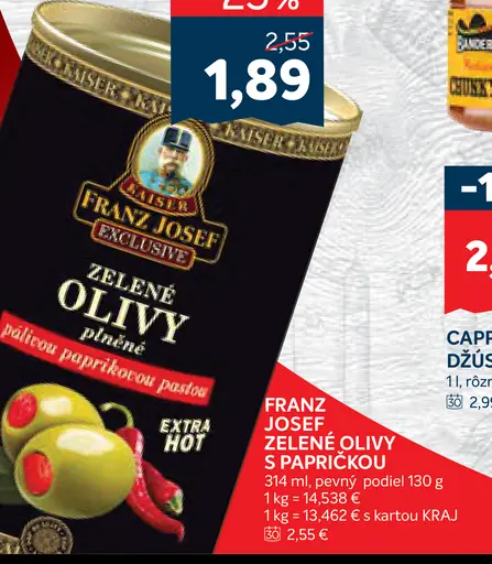 Franz Josef zelené olivy s papričkou