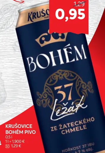 Krušovice Bohém pivo ležák plechovka