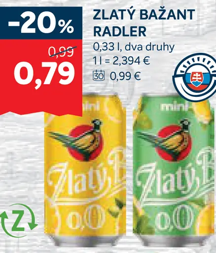Zlatý Bažant radler plechovka