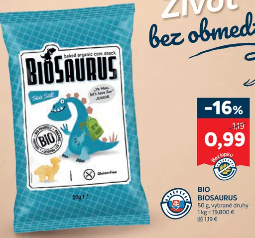 BIO Biosaurus pečené organické kukuričné chrumky – vybrané druhy