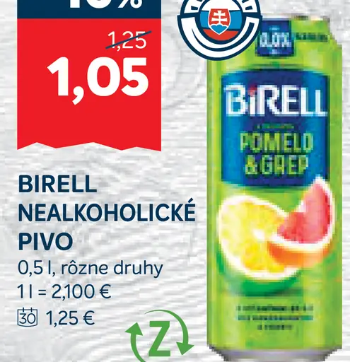 Birell nealkoholický radler, ochutené nealkoholické pivo rôzne druhy plechovka