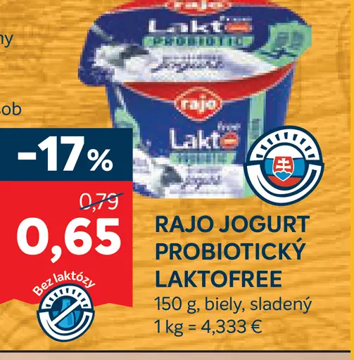 Rajo Lakto Free Probiotic biely sladený jogurt