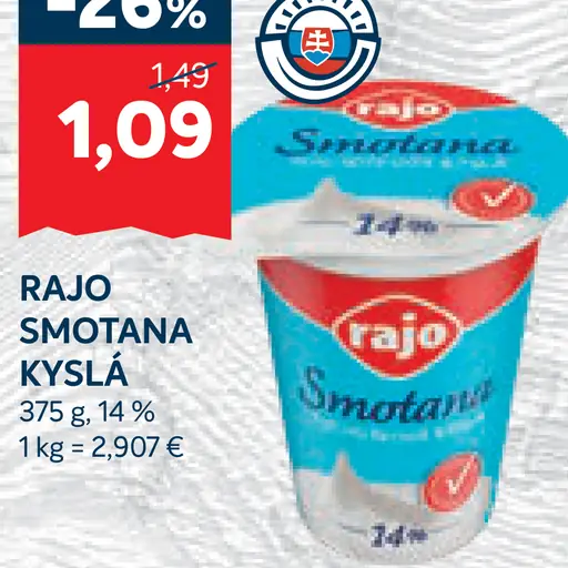 Rajo smotana kyslá 14%