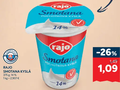 Rajo smotana kyslá 14%