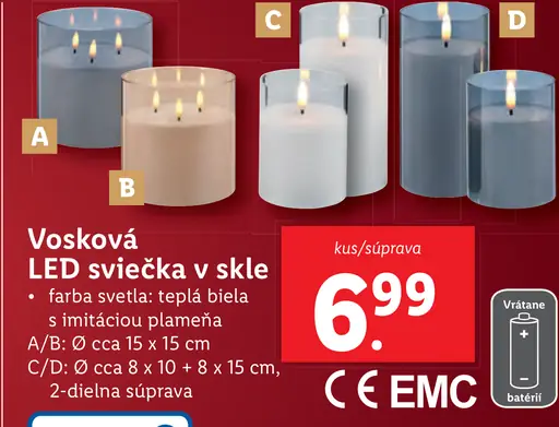 Vosková LED sviečka v skle