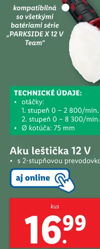 Aku leštička 12 V