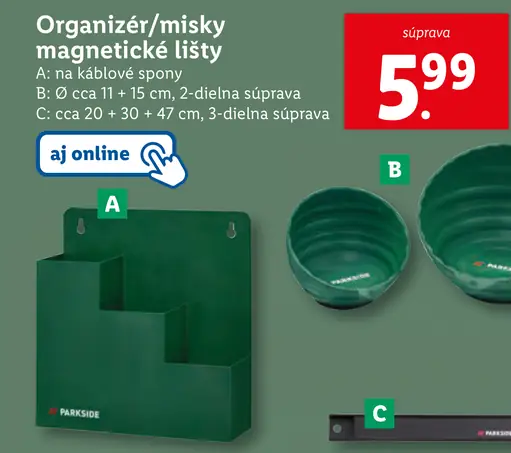 Organizér/misky magnetické lišty