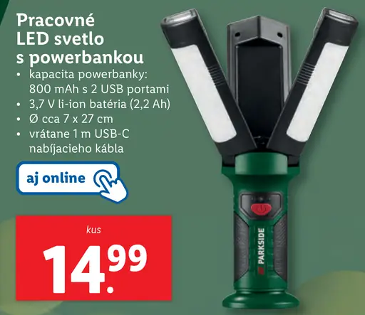 Pracovné LED svetlo s powerbankou