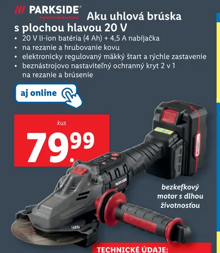 Aku uhlová brúška s plochou hlavou 20 V