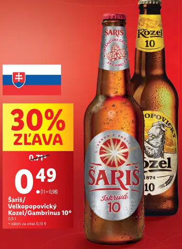 Šariš Velkopopovický Kozel plechovka Gambrinus