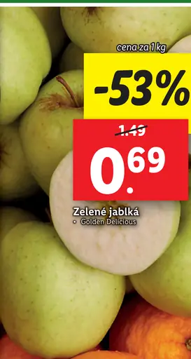 Zelené jablká odroda Golden Delicious