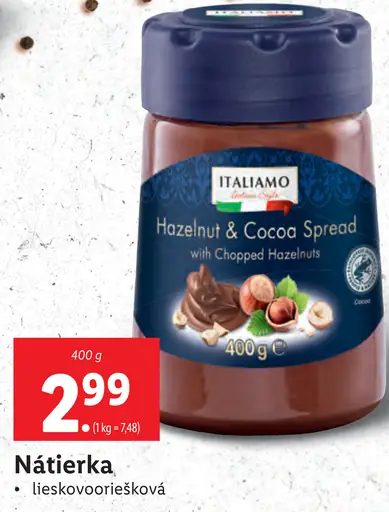 Italiamo Lieskovooriešková nátierka