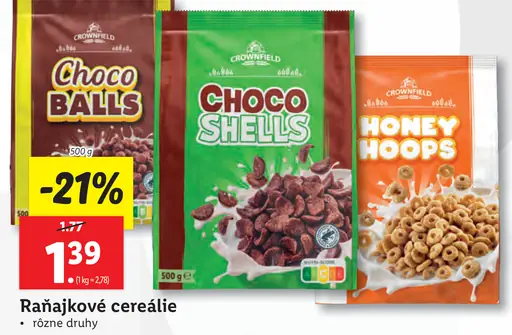 Crownfield Choco Shells chutné čokoládové mušličky - Raňajkové cereálie