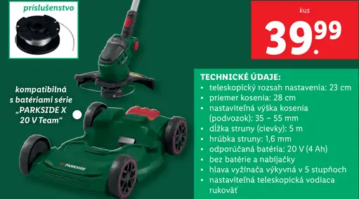 Parkside Aku strunová kosačka 20 V