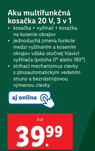 Parkside Aku multifunkčná kosačka 20 V, 3 v 1