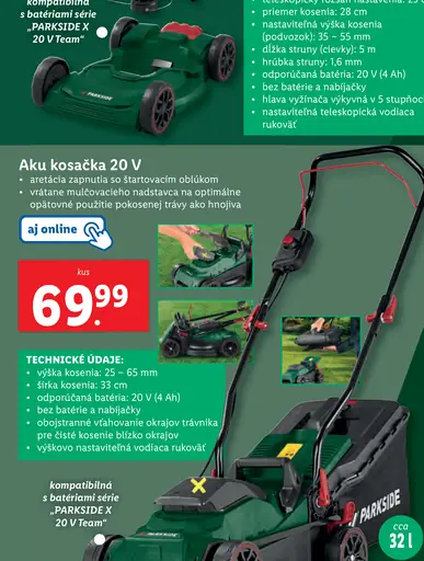 Parkside Aku kosačka 20 V