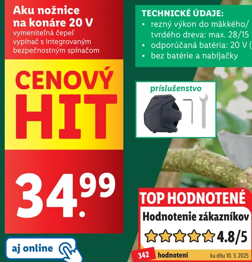 Parkside Aku nožnice na konáre 20 V