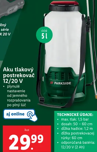 Parkside Aku tlakový postrekovač 12/20 V