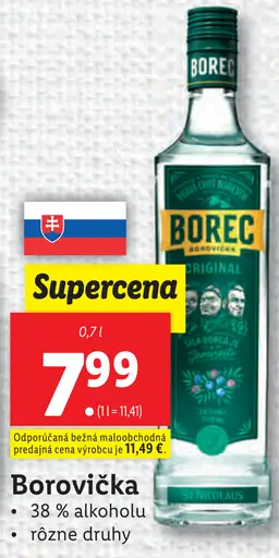 Borec Borovička 38% alkoholu
