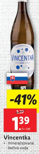 Vincentka minerálovaná liečivá voda