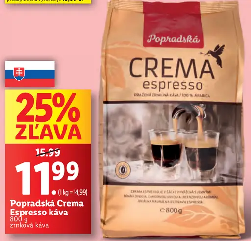 Popradská Crema Espresso zrnková káva