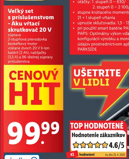 Parkside veľký set s príslušenstvom - Aku vŕtací skrutkovač 20 V