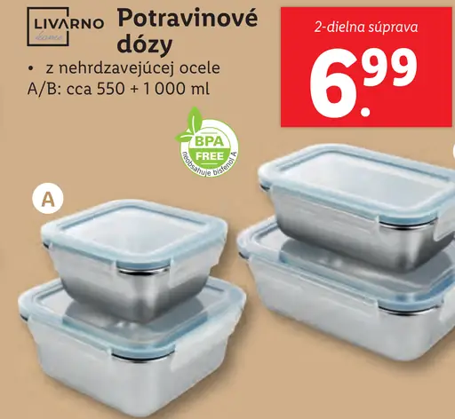 Livarno Potravinové dózy z nehrdzavejúcej ocele