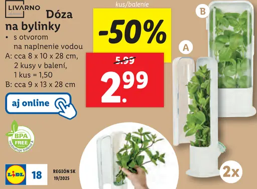 Livarno Dóza na bylinky s otvorom na naplnenie vodou