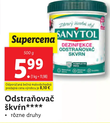 Sanytol dezinfekčný odstraňovač škvŕn