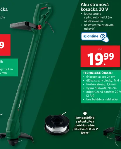 Parkside Aku strunová kosačka 20 V