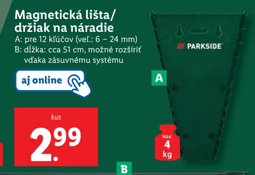 Parkside Magnetická lišta/držiak na náradie