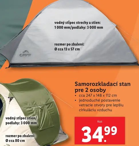 Crivit Samorozkladací stan pre 2 osoby
