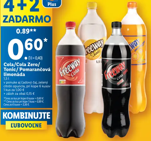 Freeway Cola/Cola Zero/Citronová/Pomarančová limonáda