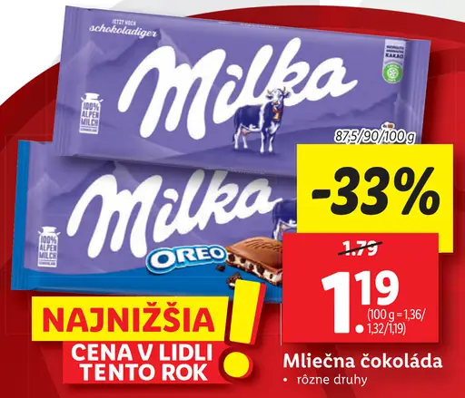 Milka Mliečna čokoláda