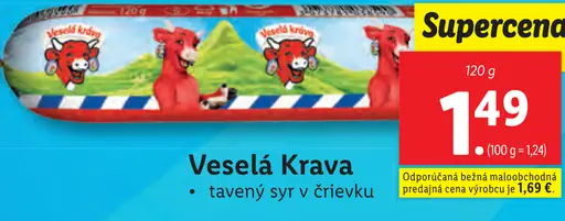 Veselá Krava tavený syr v črievku