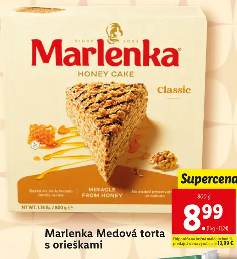 Marlenka Medová torta s vlašskými orechmi
