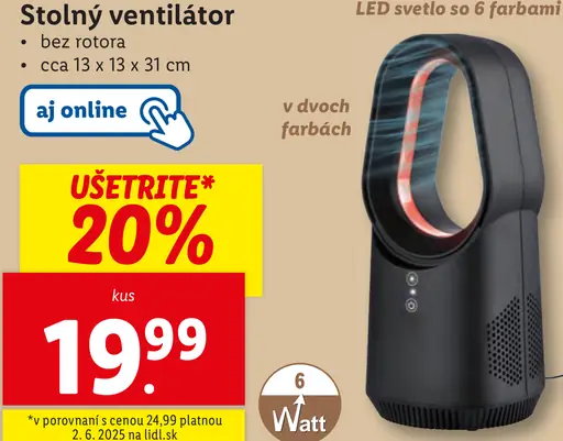 Stolný ventilátor bez rotora