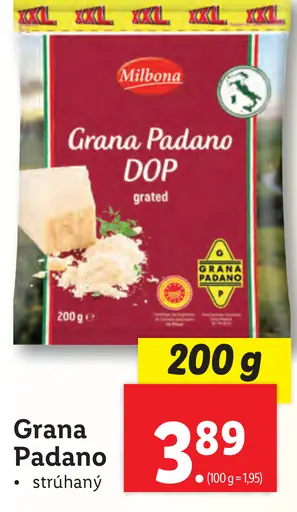 Milbona Grana Padano strúhaný