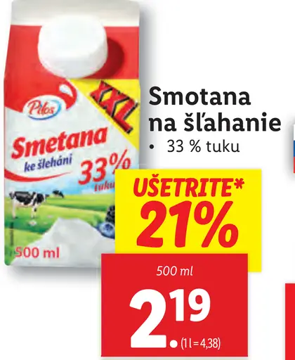 Smotana na šľahanie 33 % tuku