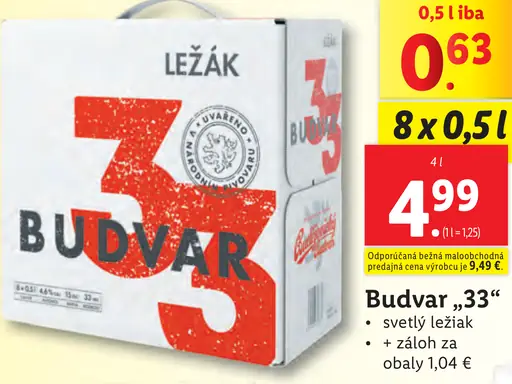 Budvar „33“ svetlý ležiak