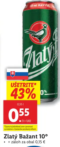 Zlatý Bažant 10° plechovka