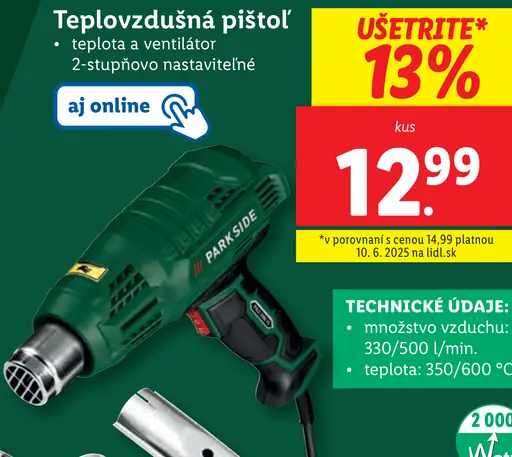 Parkside teplovzdušná pištoľ