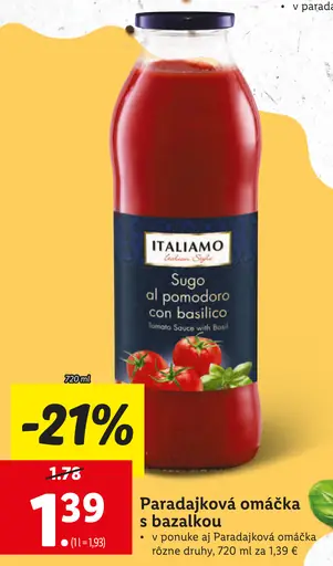 Italiamo Paradajková omáčka s bazalkou