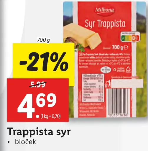 Milbona Trappista syr
