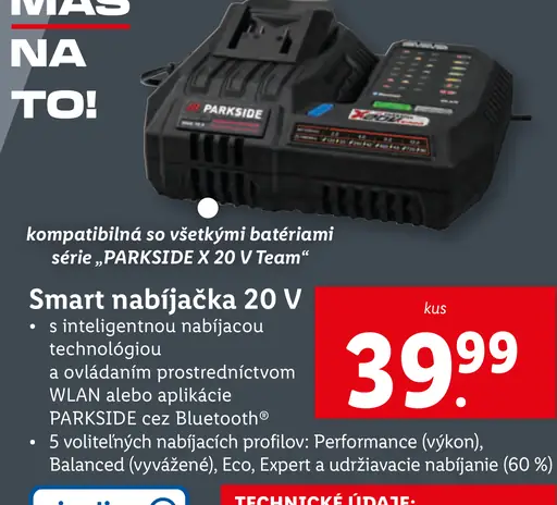 Parkside Smart nabíjačka 20 V