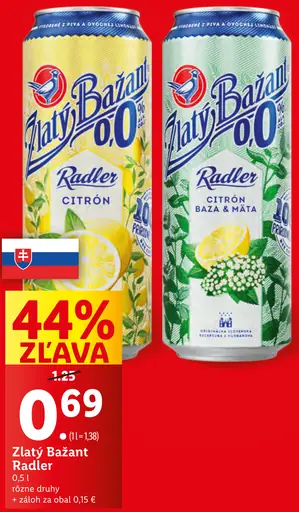 Zlatý Bažant radler plechovka
