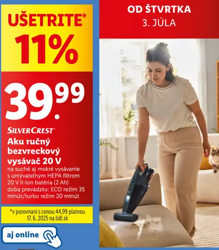 SilverCrest Aku ručný bezvreckový vysávač 20 V