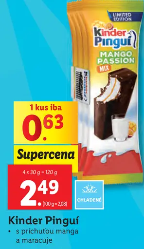 Kinder Pingui s príchuťou manga a marakuje